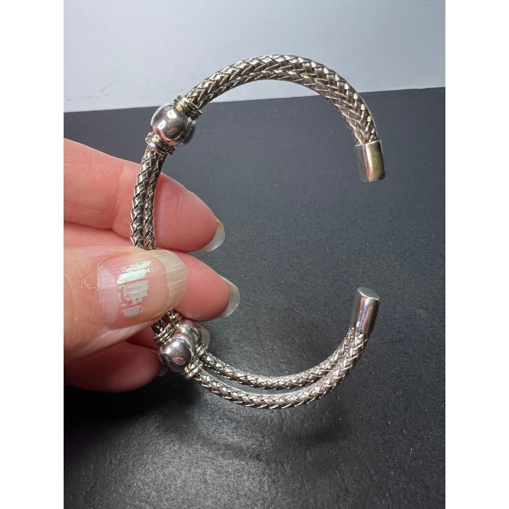 Sterling silver adjustable station cuff bracelet - Picture 2 of 11